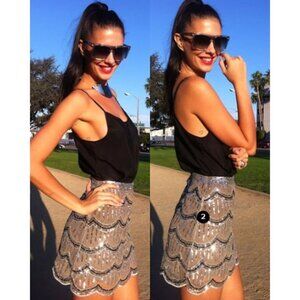 Vintage Forever 21 Skirt Womens Large‎ Mini Sequin Nude Party Sparkle Glitter